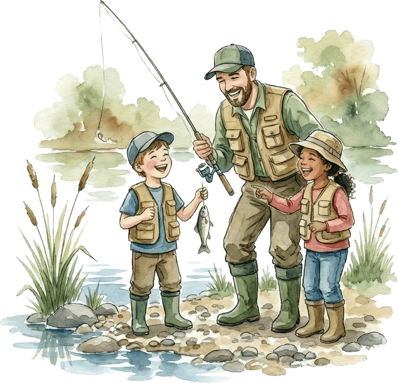 Jugendgruppe beim Angeln